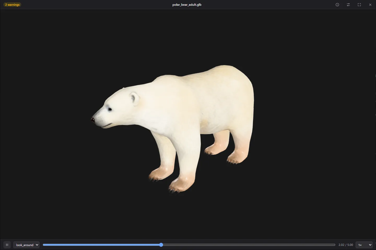 Animated models get a bar for clips, play and pause, scrubbing and speed.