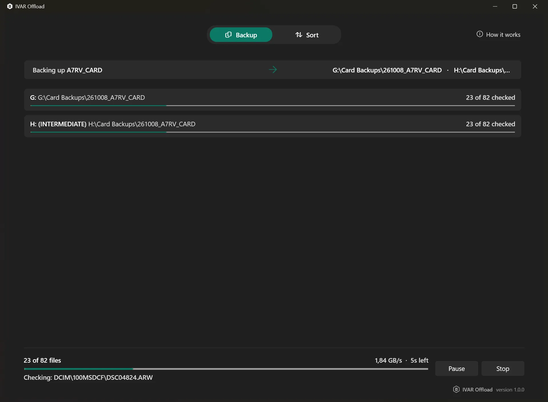 Every file goes to all your drives at once, and is checked along the way.