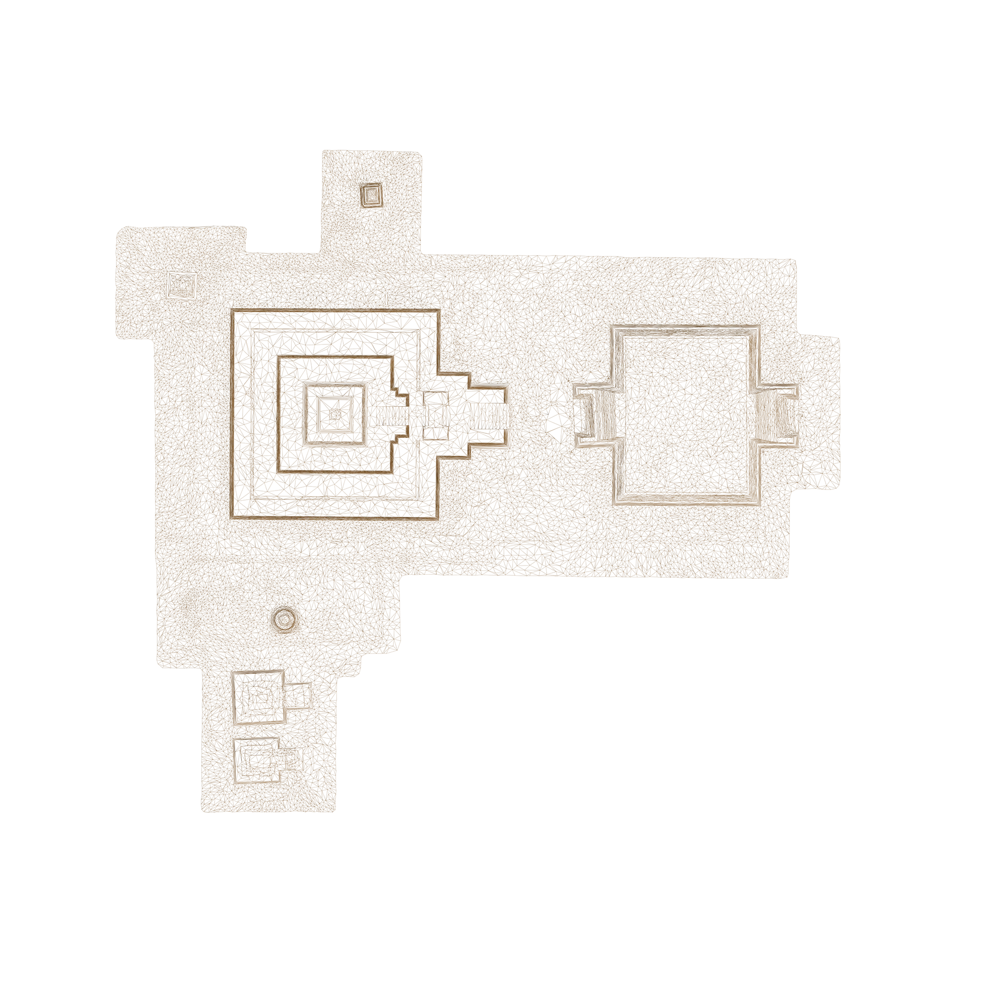 Wireframe orthographic view of the Candi Tinggi 3D model