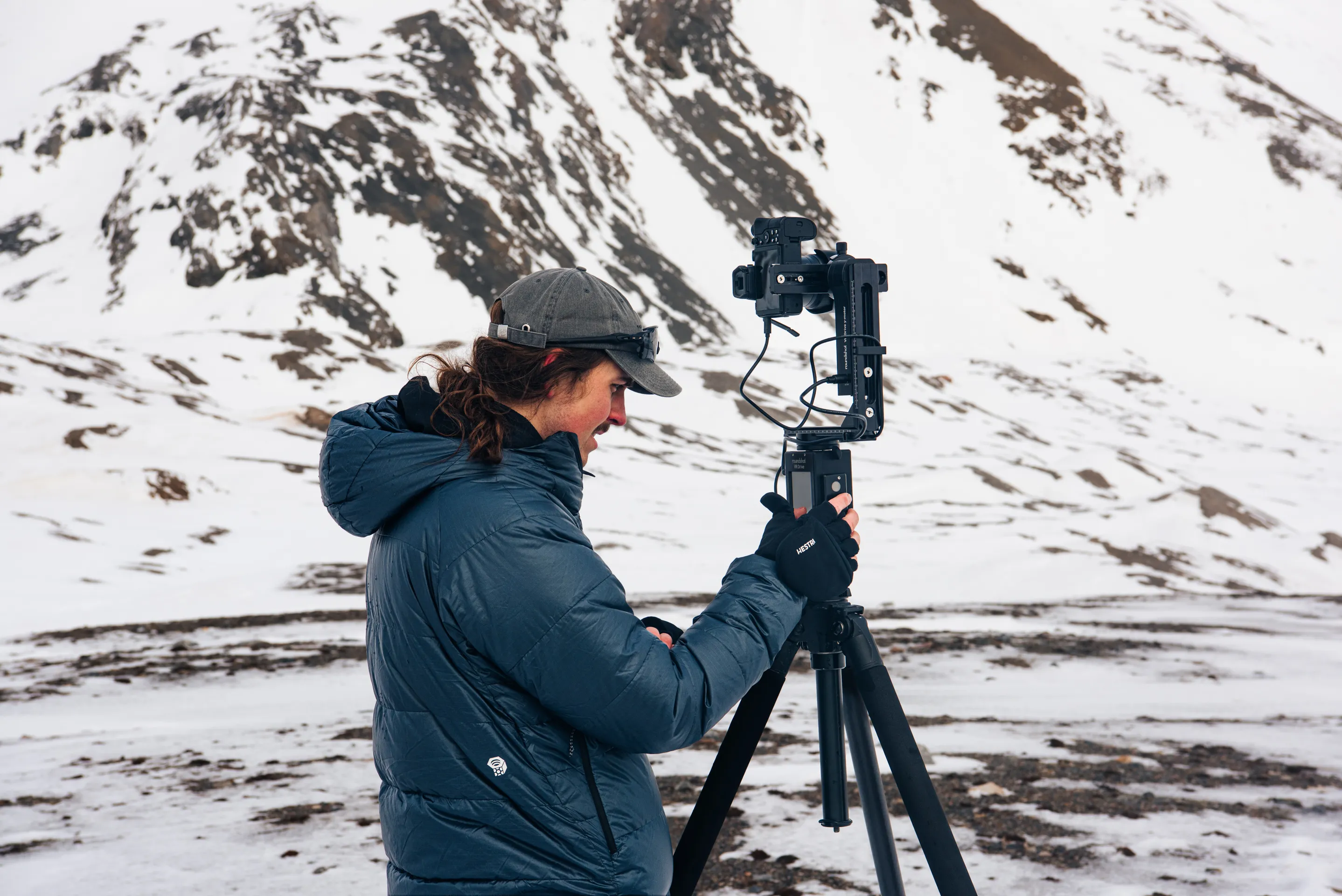 Snow-covered mountain ridge in Svalbard