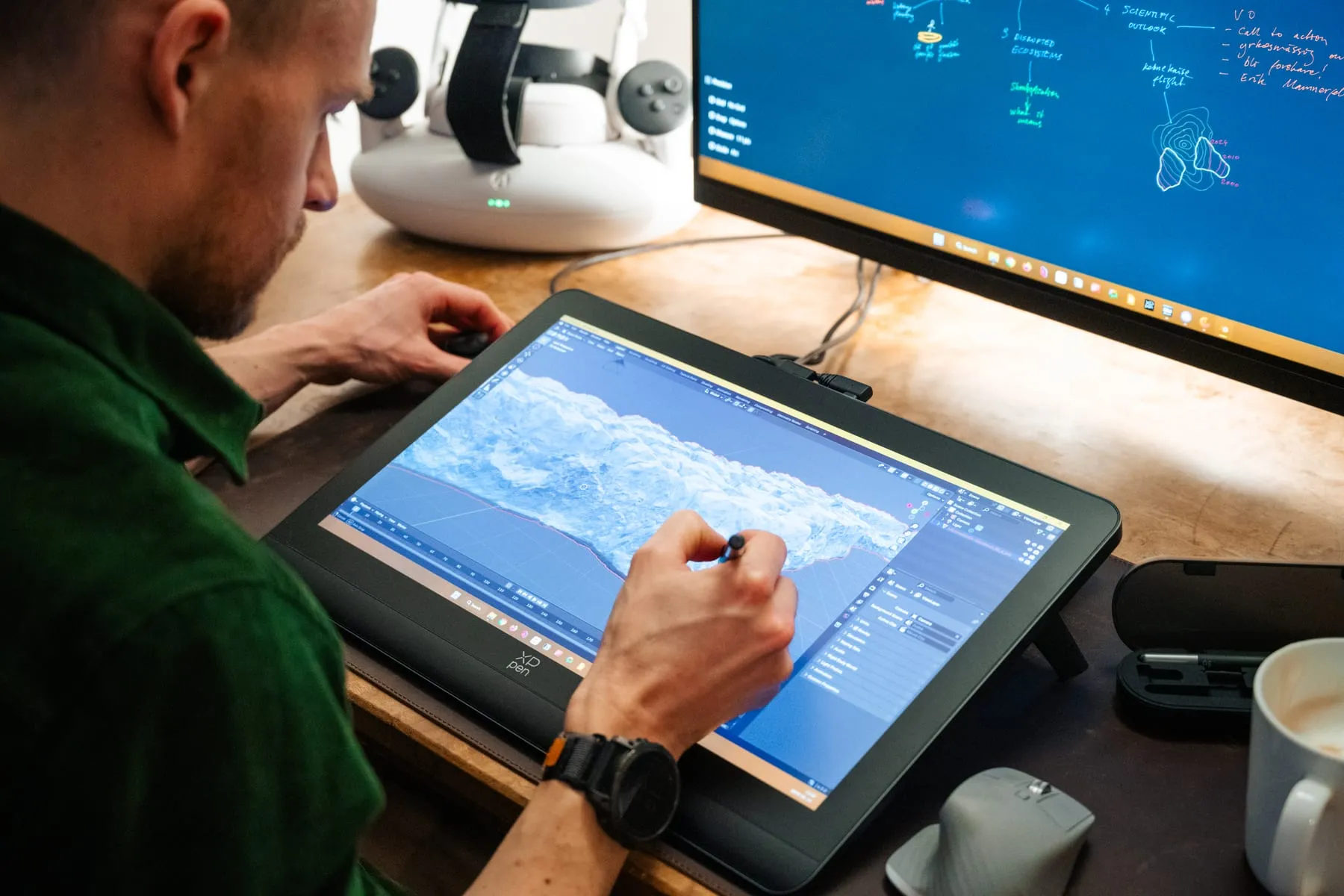 Editing a 3D model of a glacier on a pen display